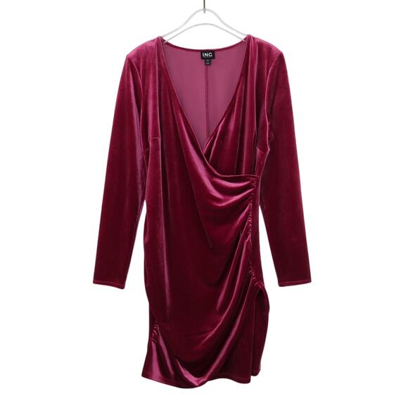 I.N.C. International Concepts Pink Velvet Wrap Mini Dress Medium - Picture 2 of 6